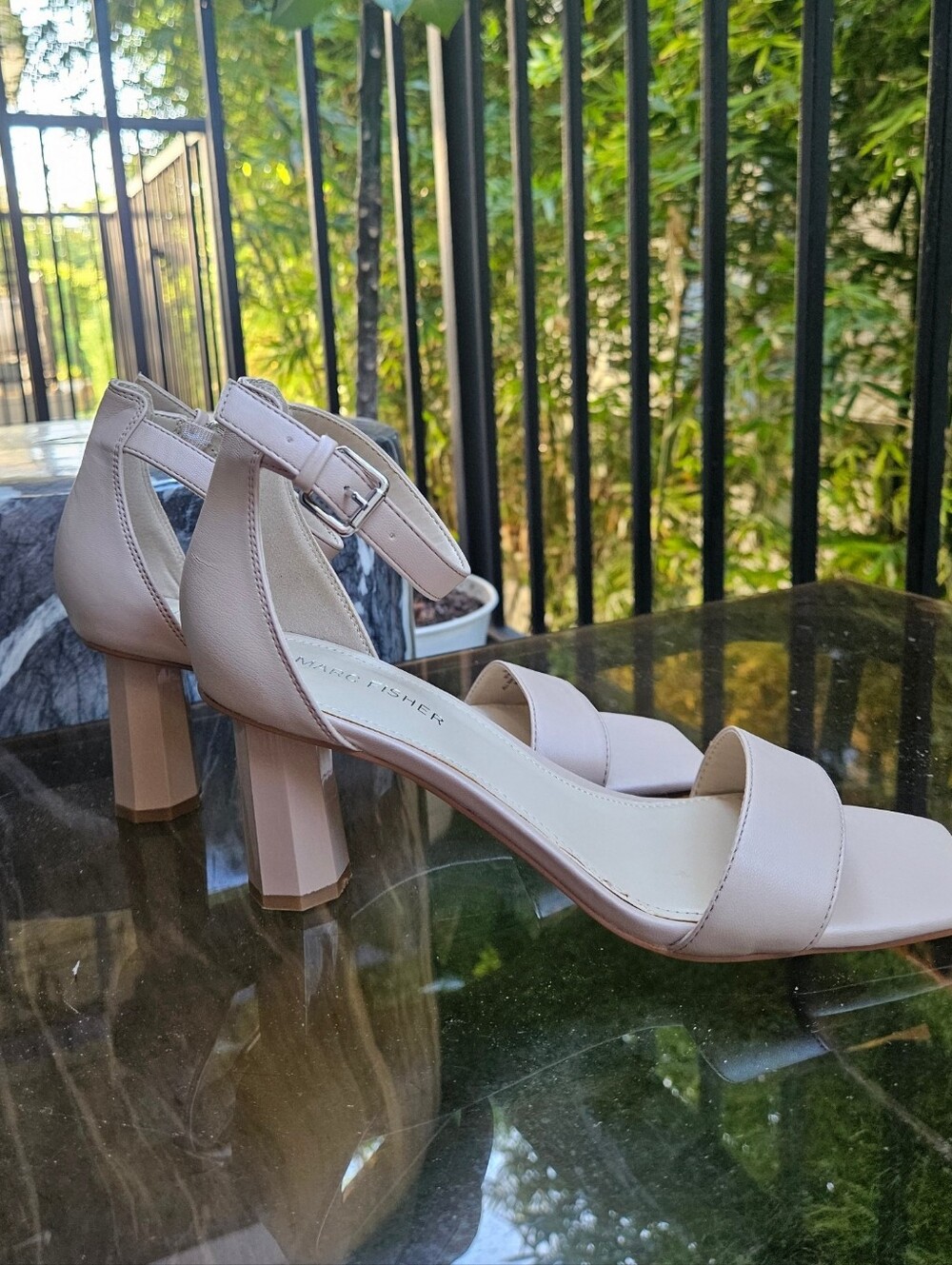 Marc Fisher Nude Beige Korita Ankle Strap Block Heel Sandals Size 8M NWOT